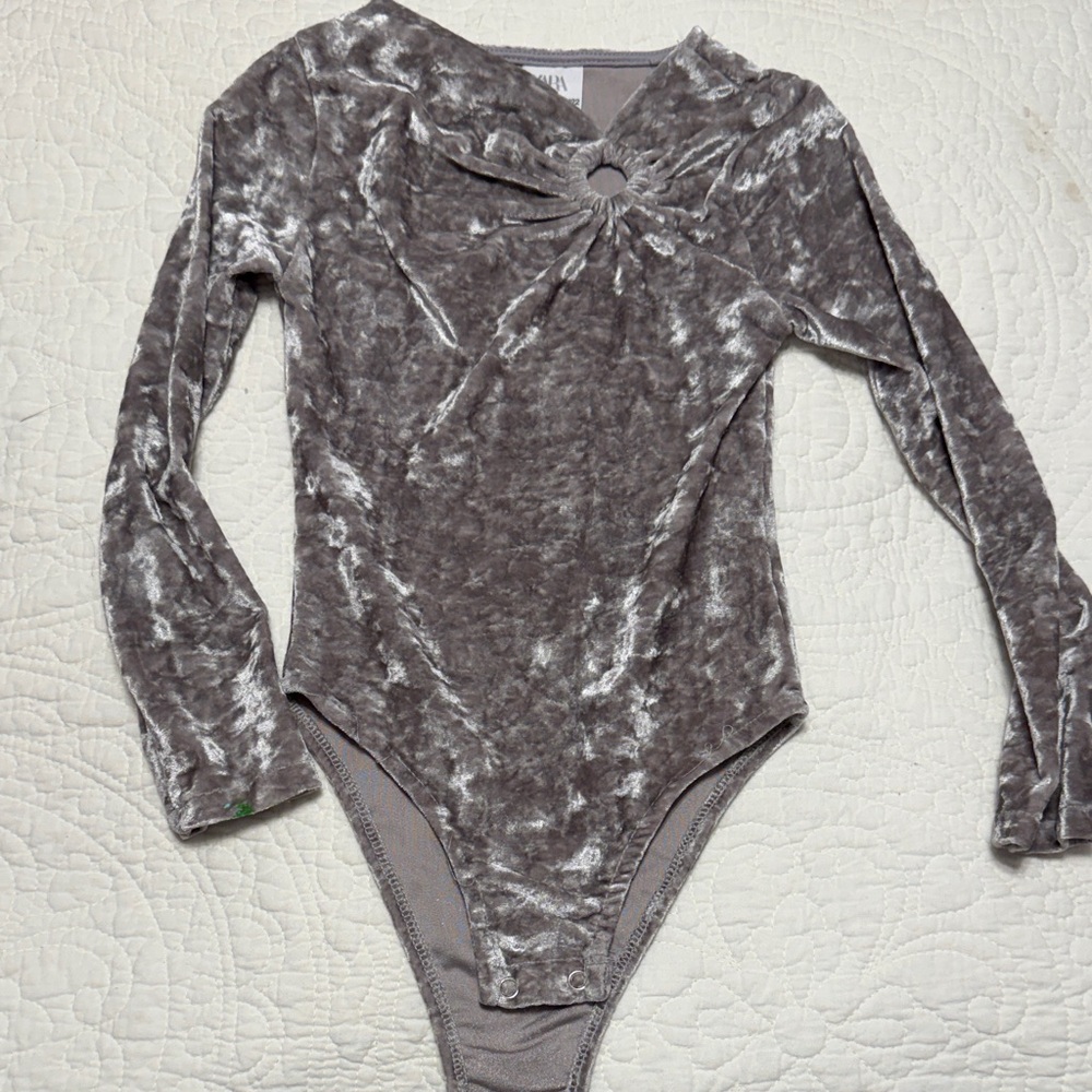 Zara Silver Velvet Bodysuit